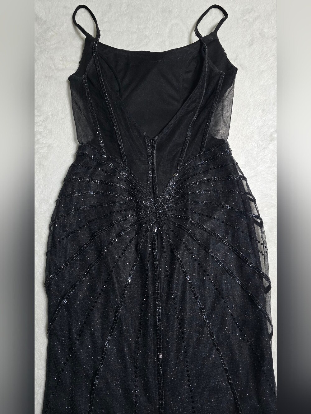 Gianni Bini GB Black Sequin Long Split Dress Size 3 Mesh Back NWT Cocktail Prom - Picture 12 of 16